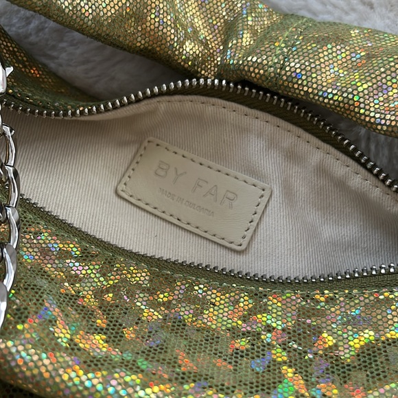 BY FAR baby Cush leather green shoulder bag purse zipper disco hologram $524 new - Picture 6 of 14
